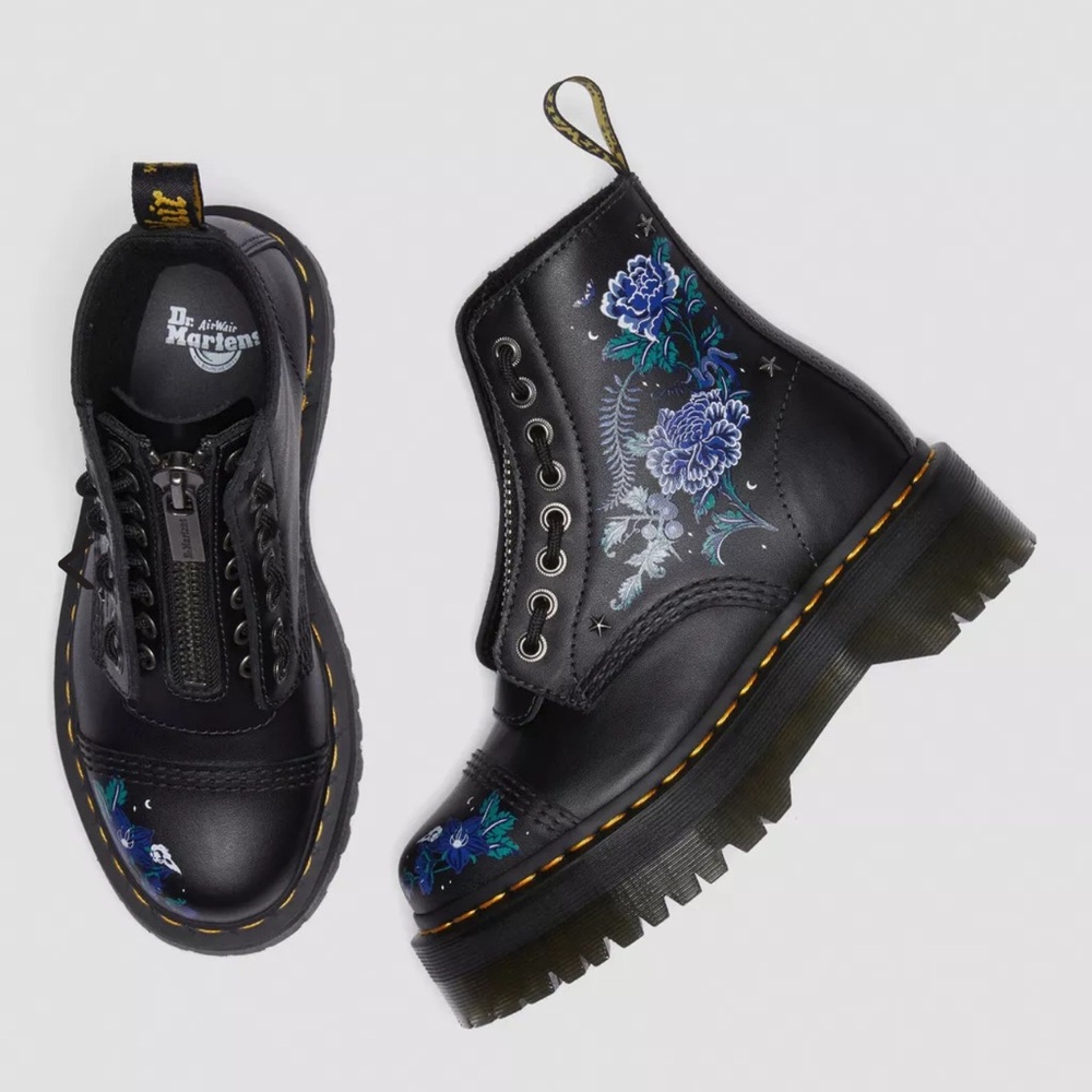 Dr. Martens Women's Black Floral Boots (only worn once)